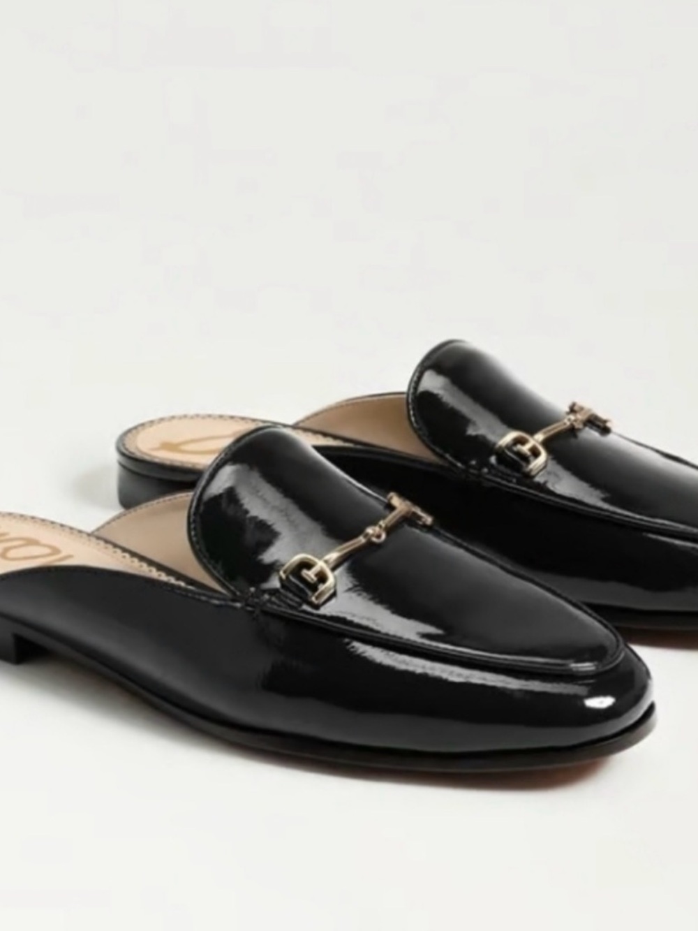 Sam Edelman Black Patent Leather Horsebit Backless Loafers